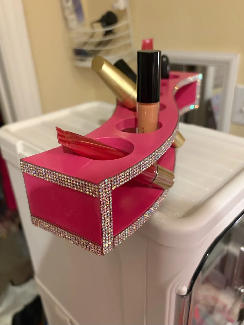 Hot Pink “Barbie Themed” make up organizer with Rhinestone accents!